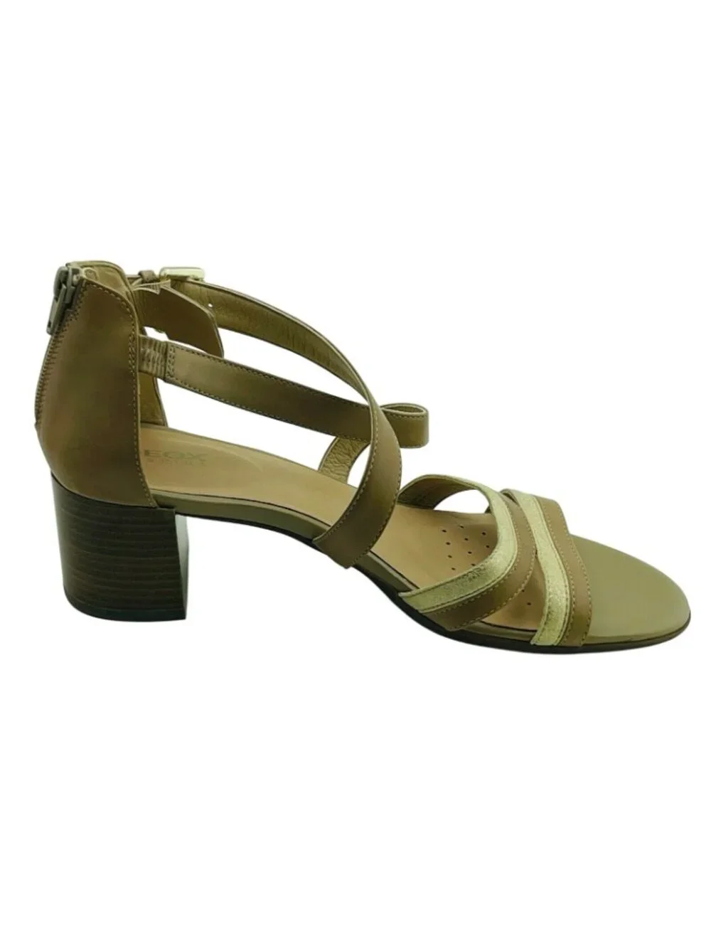 Geox Womens Leather Strappy Heeled Sandals With Back Zipper Closure Brown Size 4